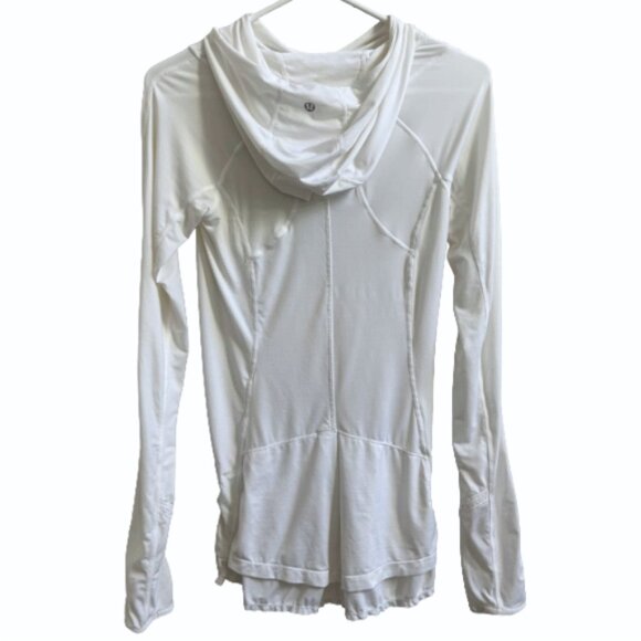 Lululemon Run Pace Setter Pullover Hoodie White Long Sleeve Thumbholes Size 4 - Picture 5 of 12